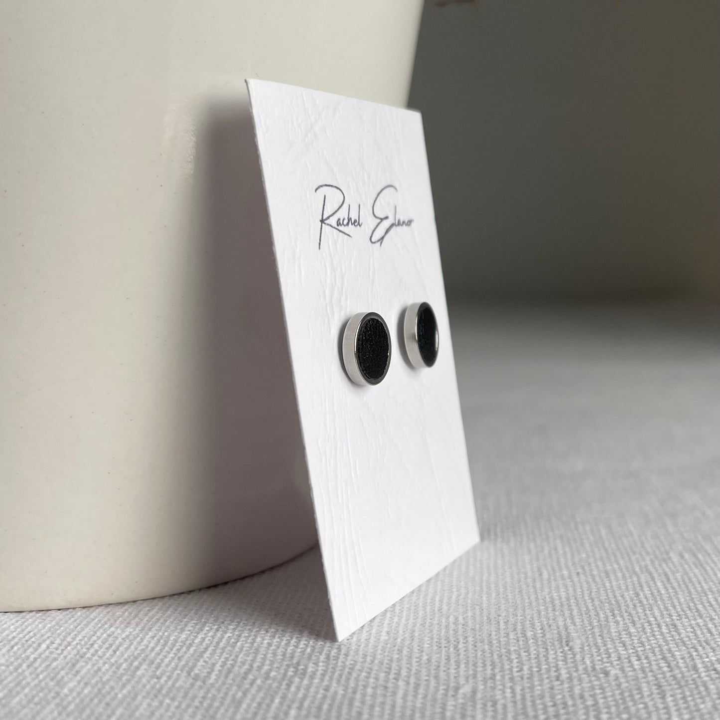 Smooth Black Leather Stud Earrings