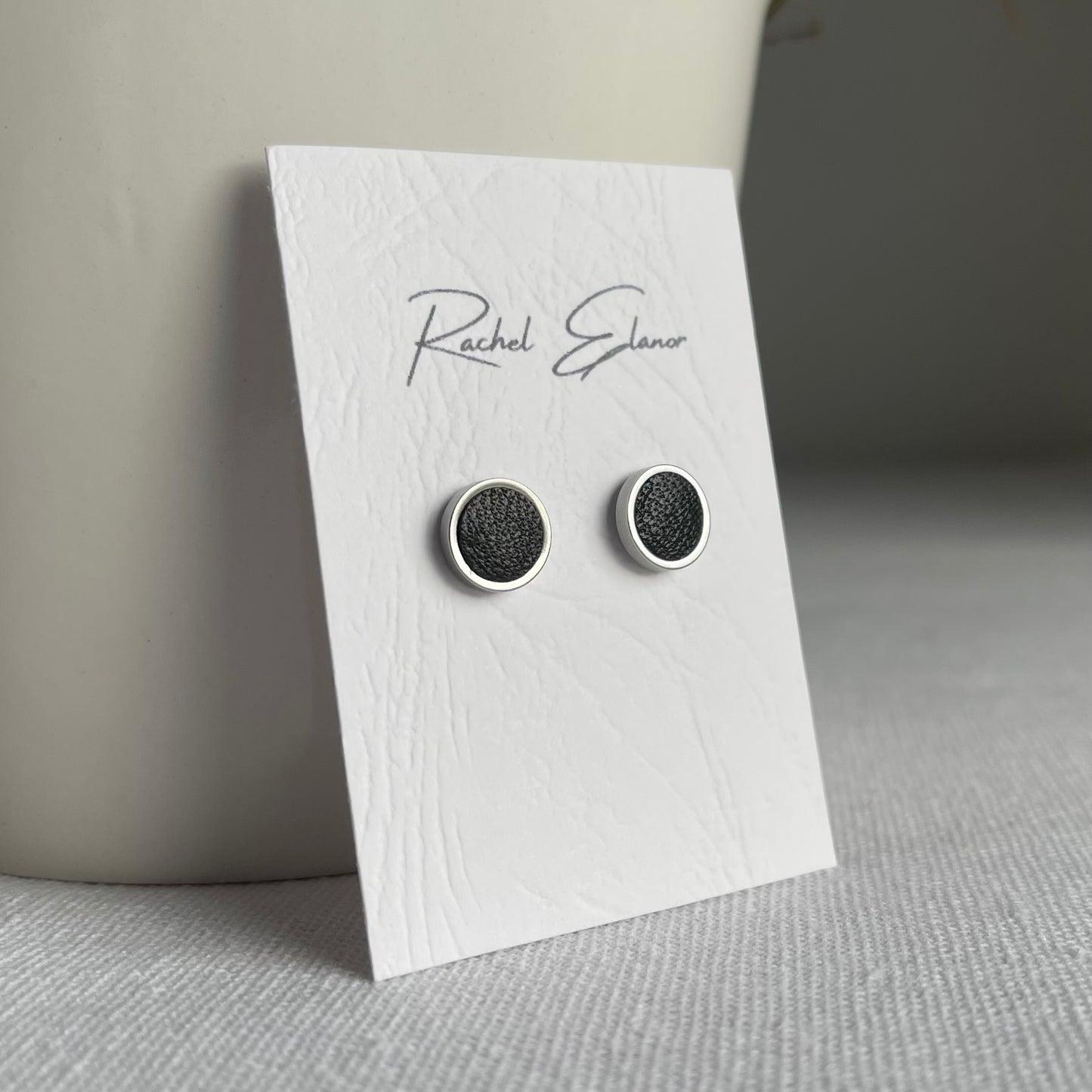 Smooth Black Leather Stud Earrings