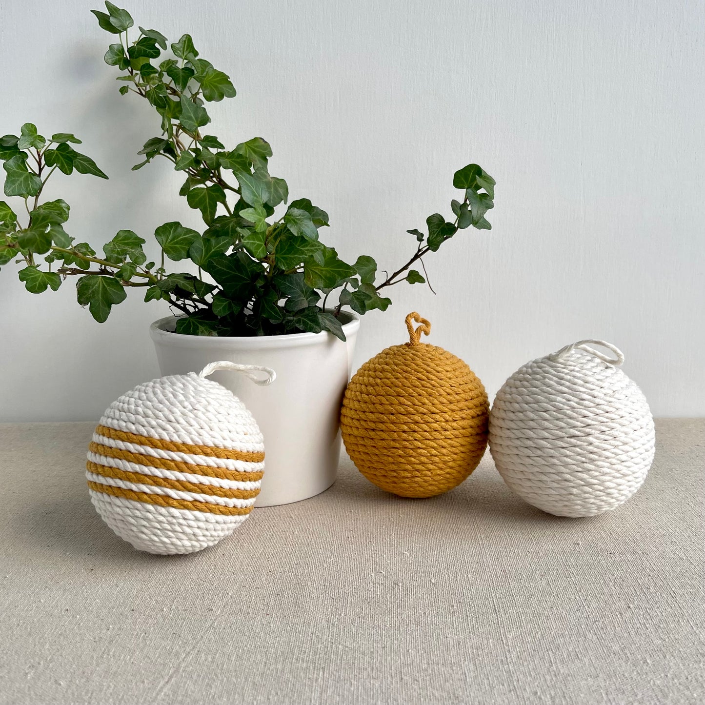 Yellow & Cream Decorative Rope Ball Set