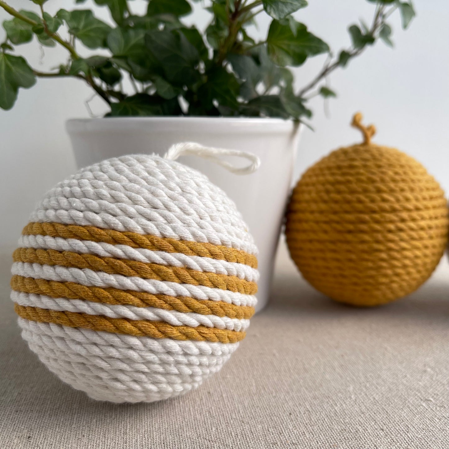 Yellow & Cream Decorative Rope Ball Set