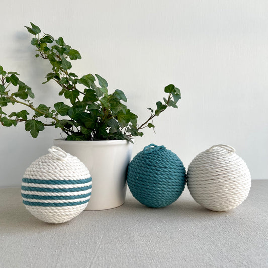 Teal & Cream Decorative Rope Ball Set