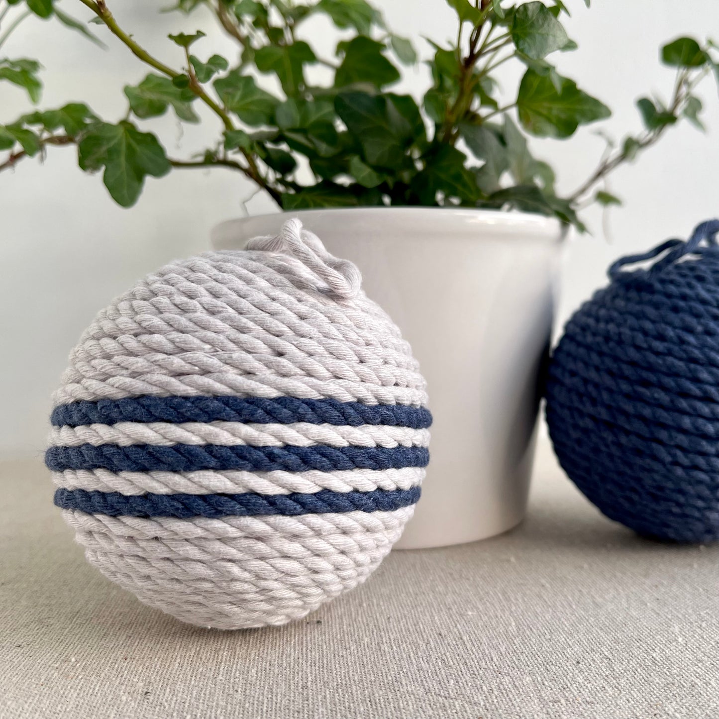 Navy and Light Grey Decorative Rope Ball Set