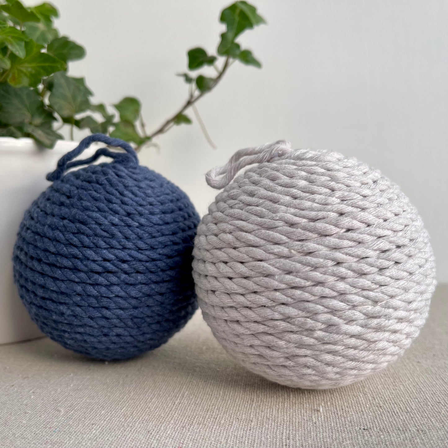 Navy and Light Grey Decorative Rope Ball Set