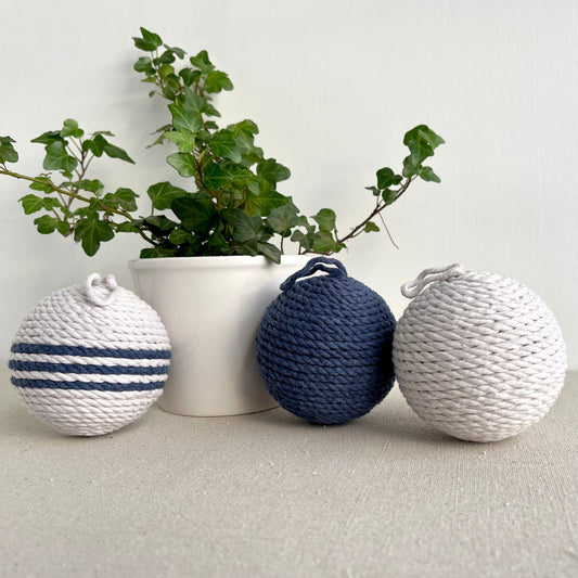 Navy and Light Grey Decorative Rope Ball Set