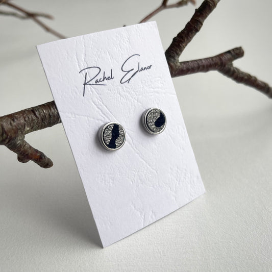 Navy/Silver Suede Leather Stud Earrings