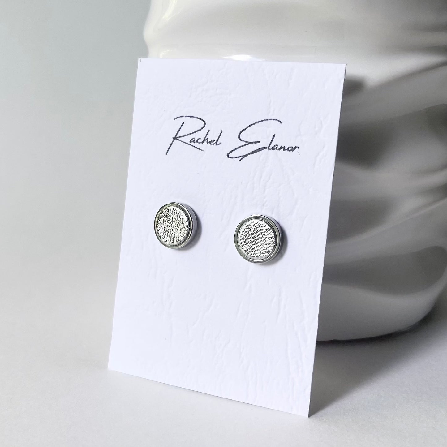 Metallic Silver Leather Stud Earrings