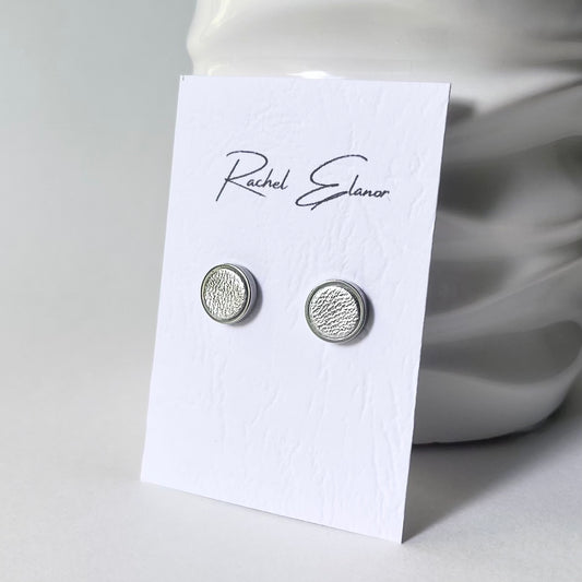 Metallic Silver Leather Stud Earrings