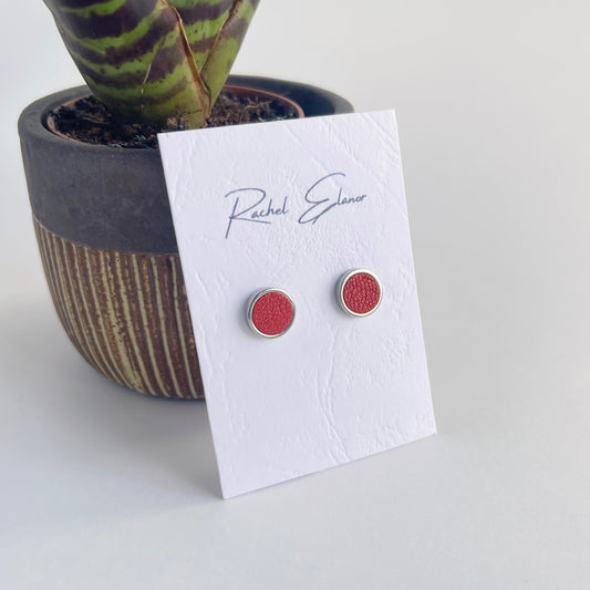 Red Leather Stud Earrings