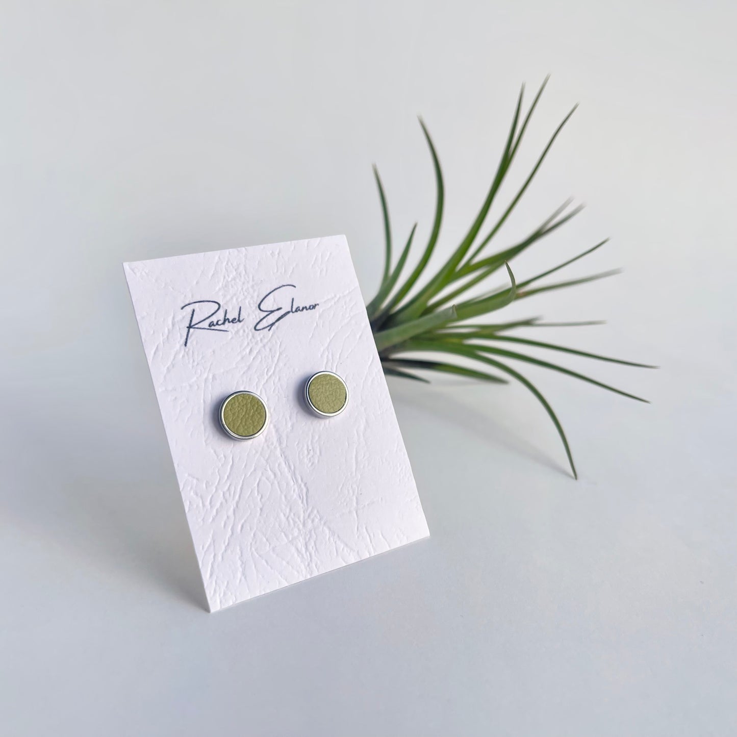 Lime Green Leather Stud Earrings