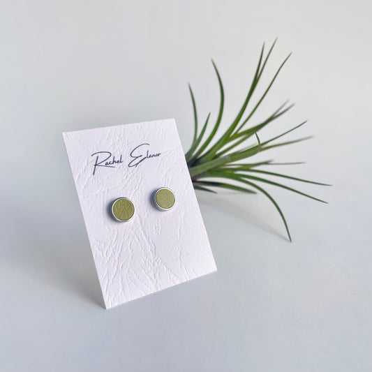 Lime Green Leather Stud Earrings