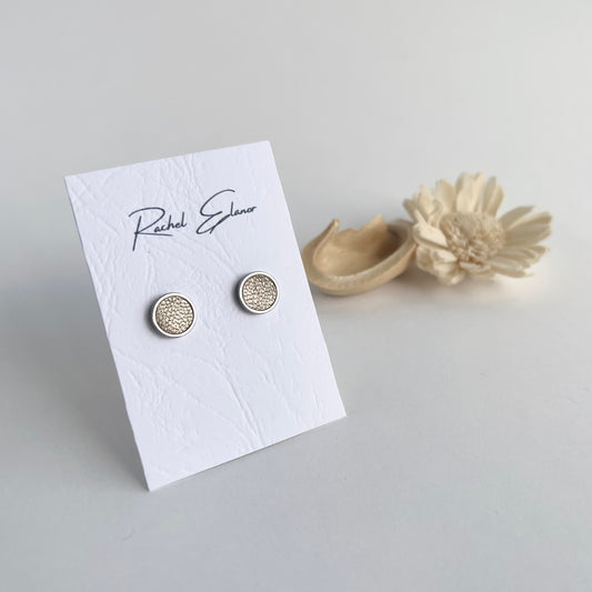 Pearlescent Gold Leather Stud Earrings