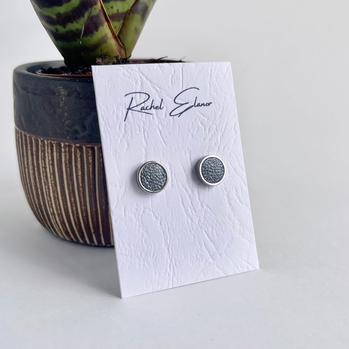 Dark Blue Pearlescent Leather Stud Earrings