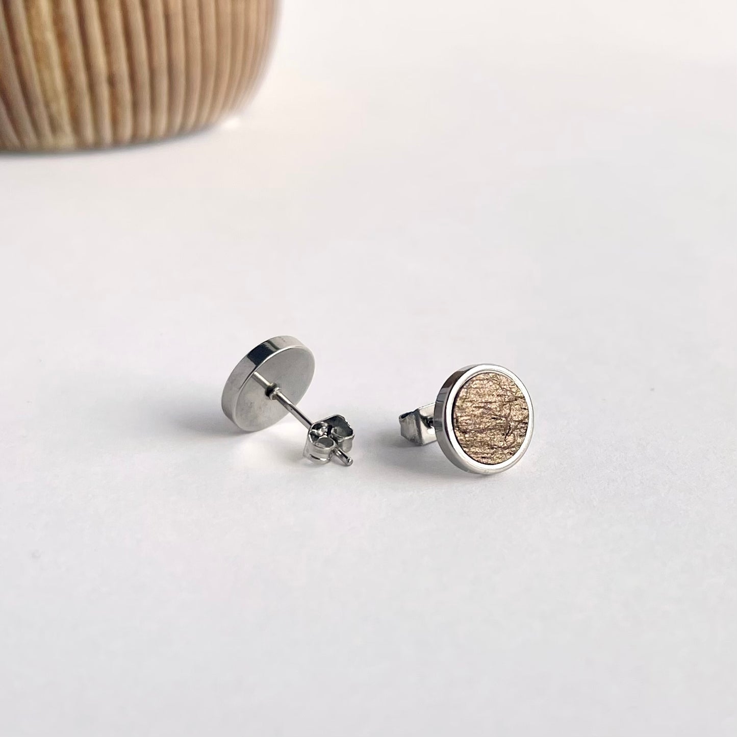 Pearlescent Bronze Leather Stud Earrings