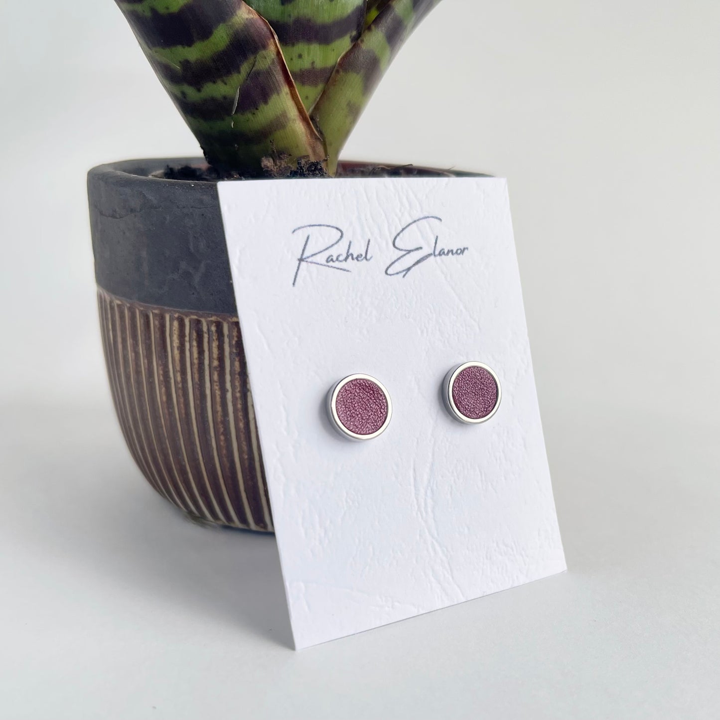 Burgundy Leather Stud Earrings