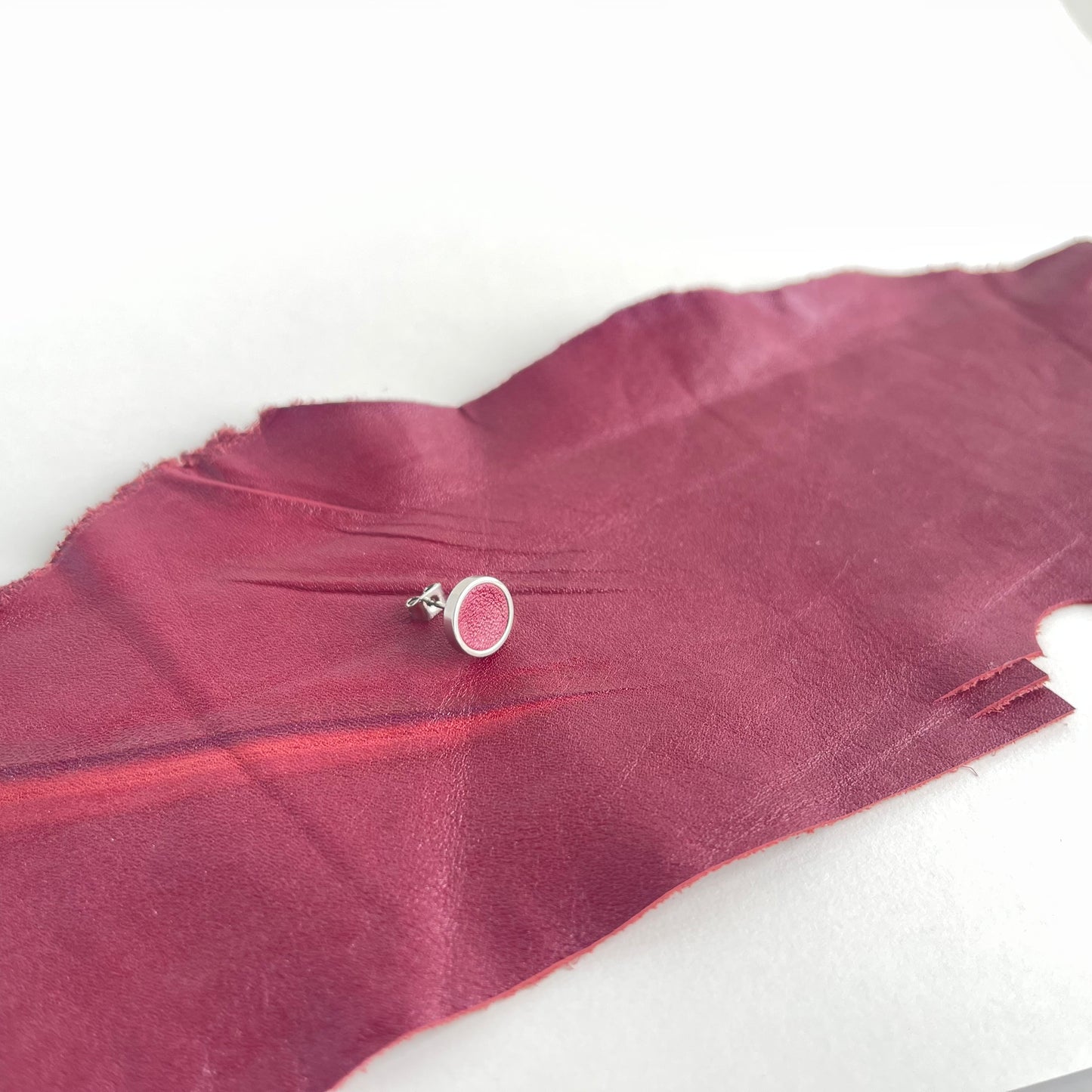 Burgundy Leather Stud Earrings