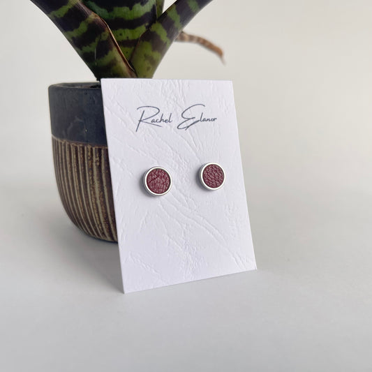 Wine Red Leather Stud Earrings