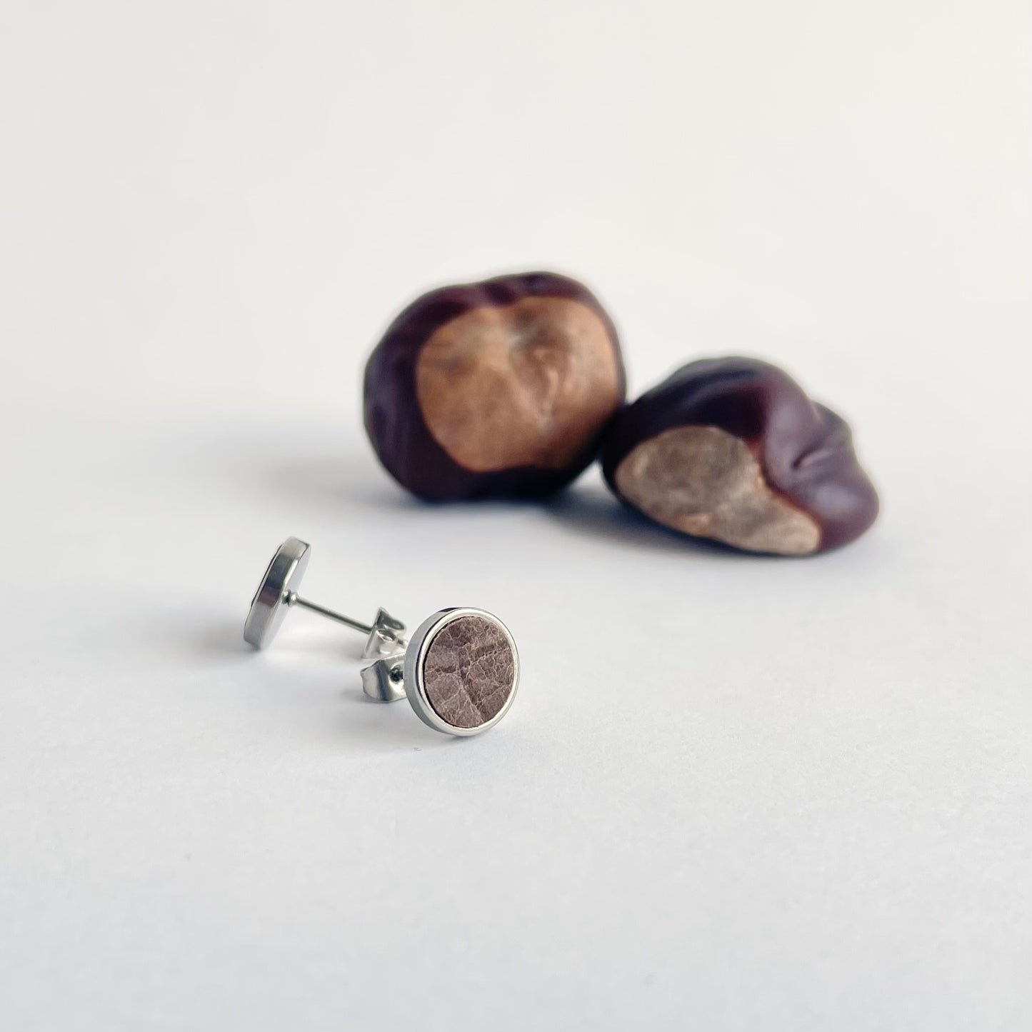 Conker Brown Leather Stud Earrings