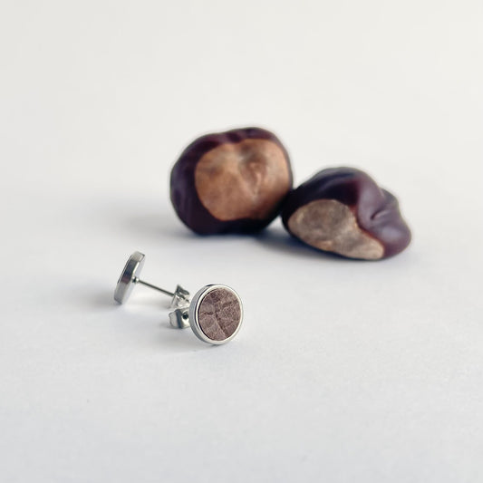Conker Brown Leather Stud Earrings