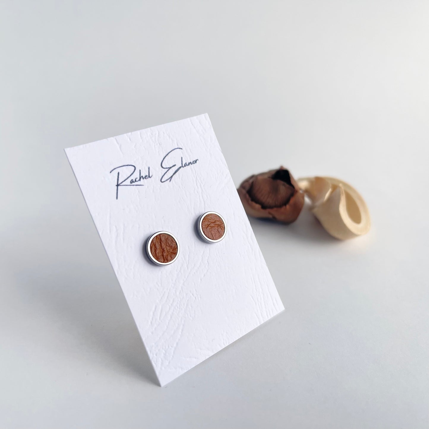 Tan Leather Stud Earrings