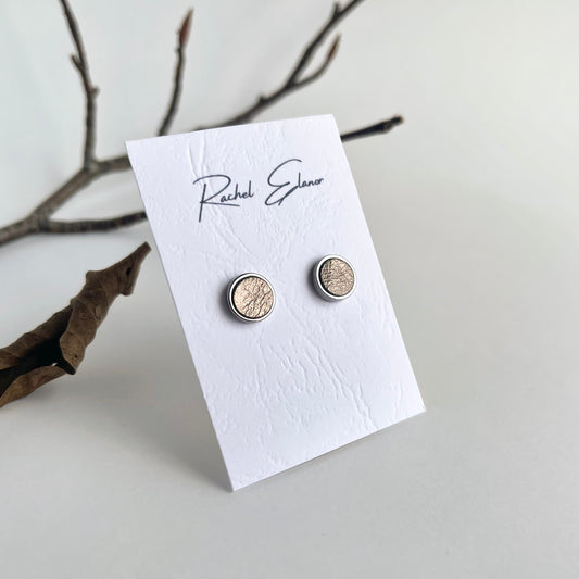 Metallic Pewter Leather Stud Earrings