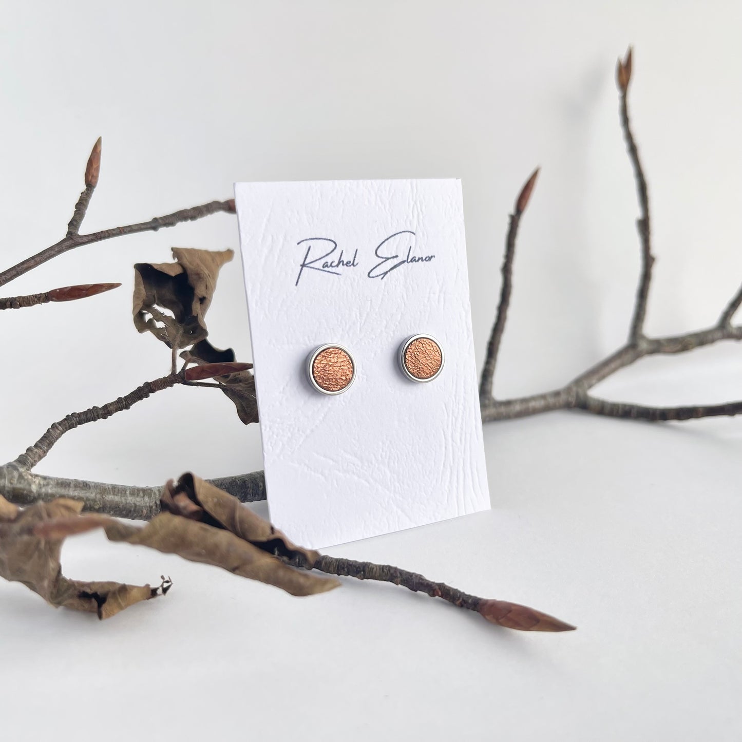 Metallic Bronze Leather Stud Earrings