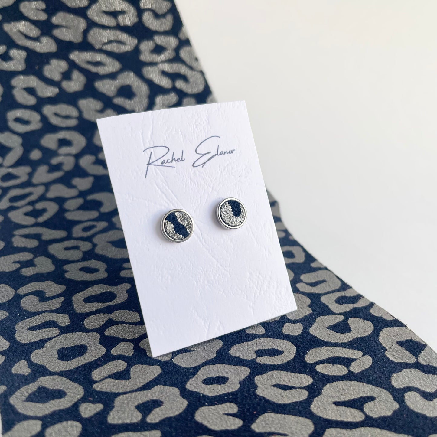 Navy/Silver Suede Leather Stud Earrings