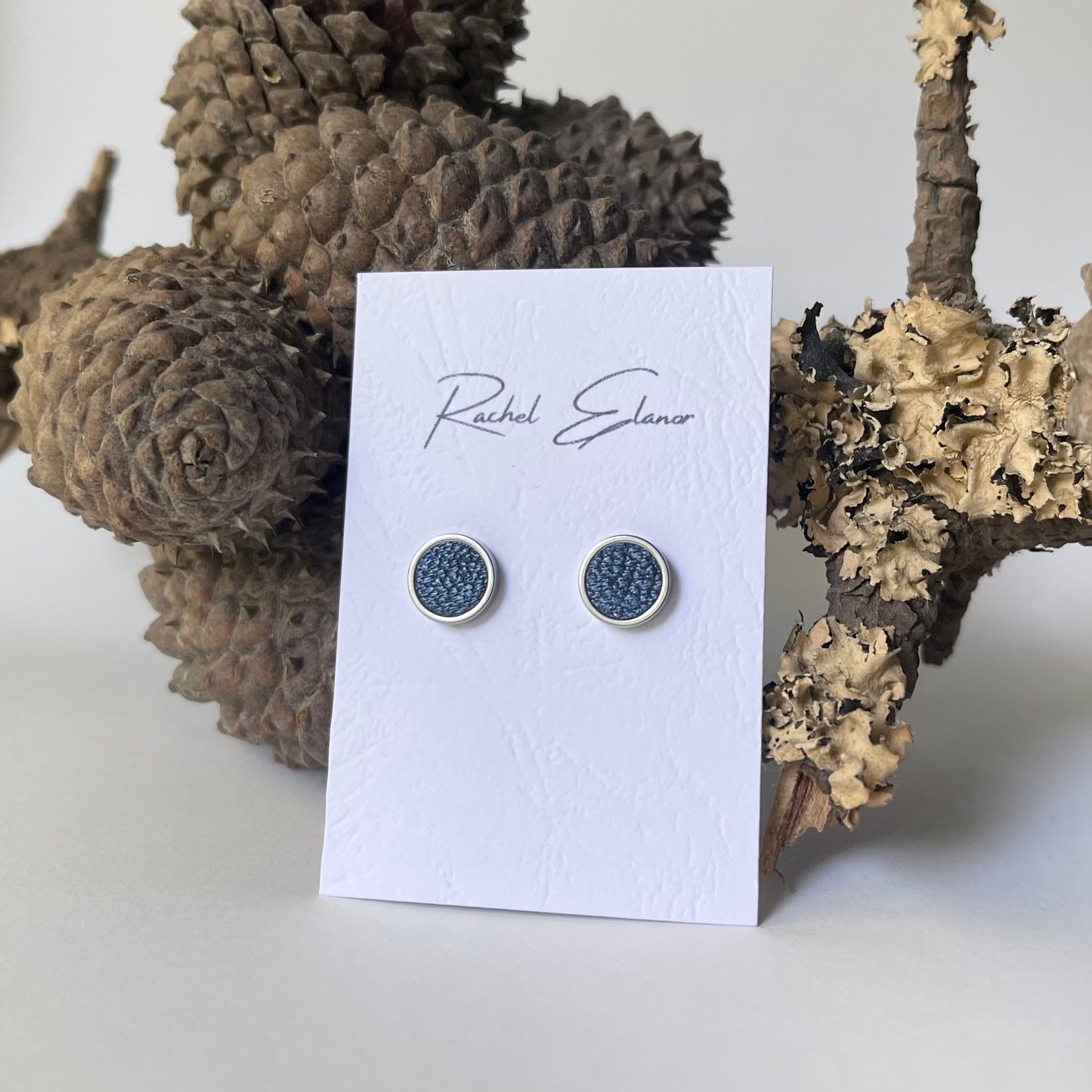 Pearlescent Blue Leather Stud Earrings