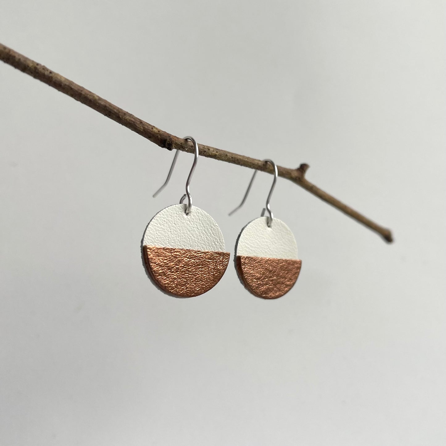 Two Tone Circle Leather Earrings