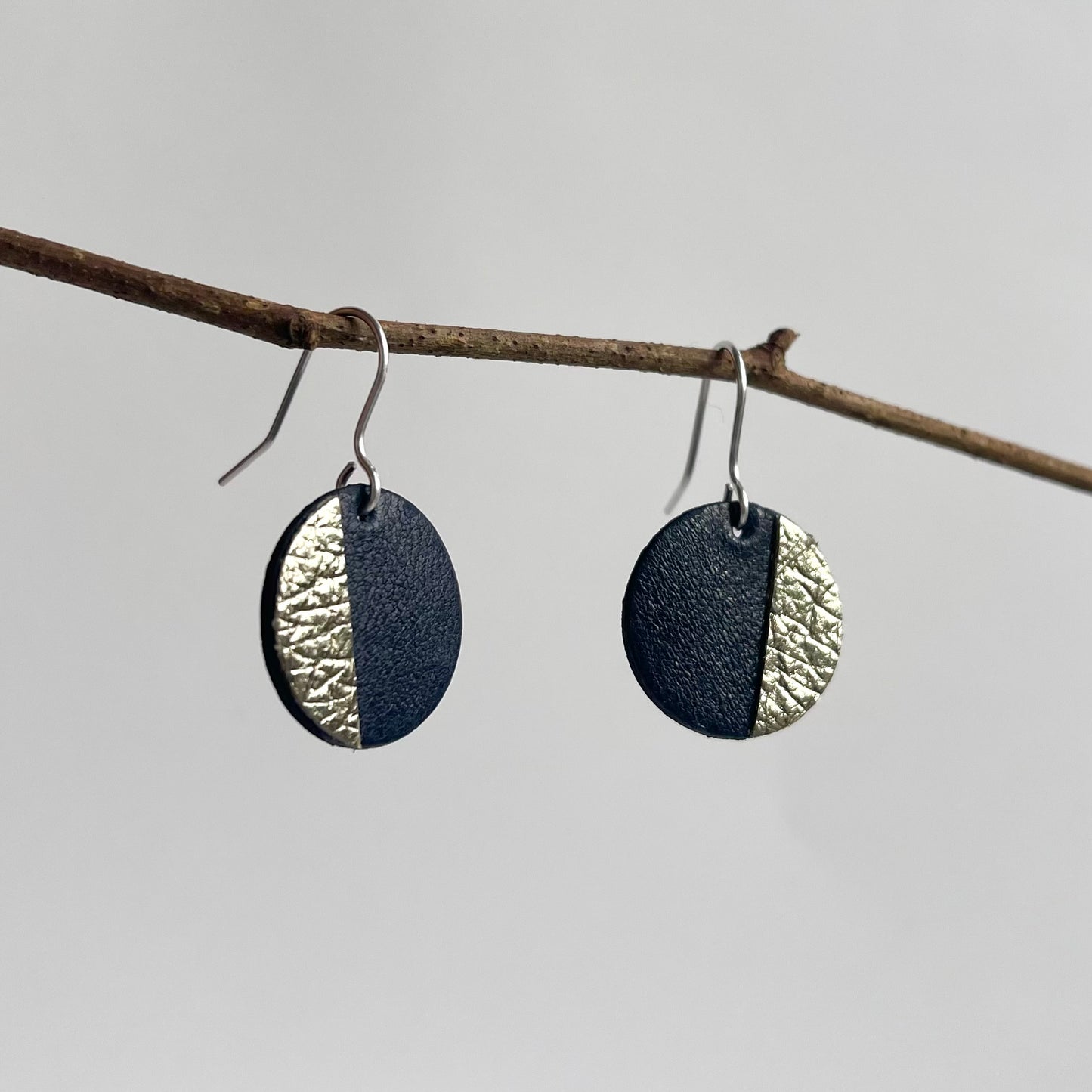 Navy and Pewter Leather Earrings