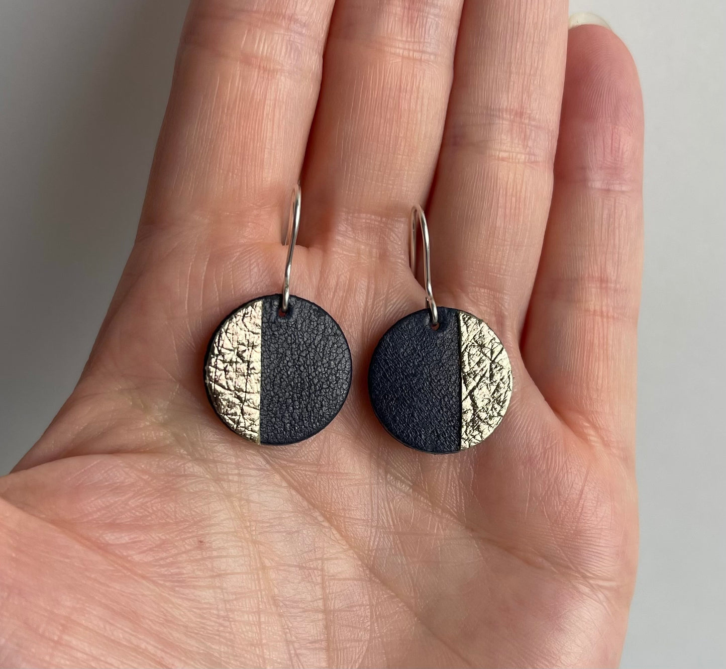 Navy and Pewter Leather Earrings