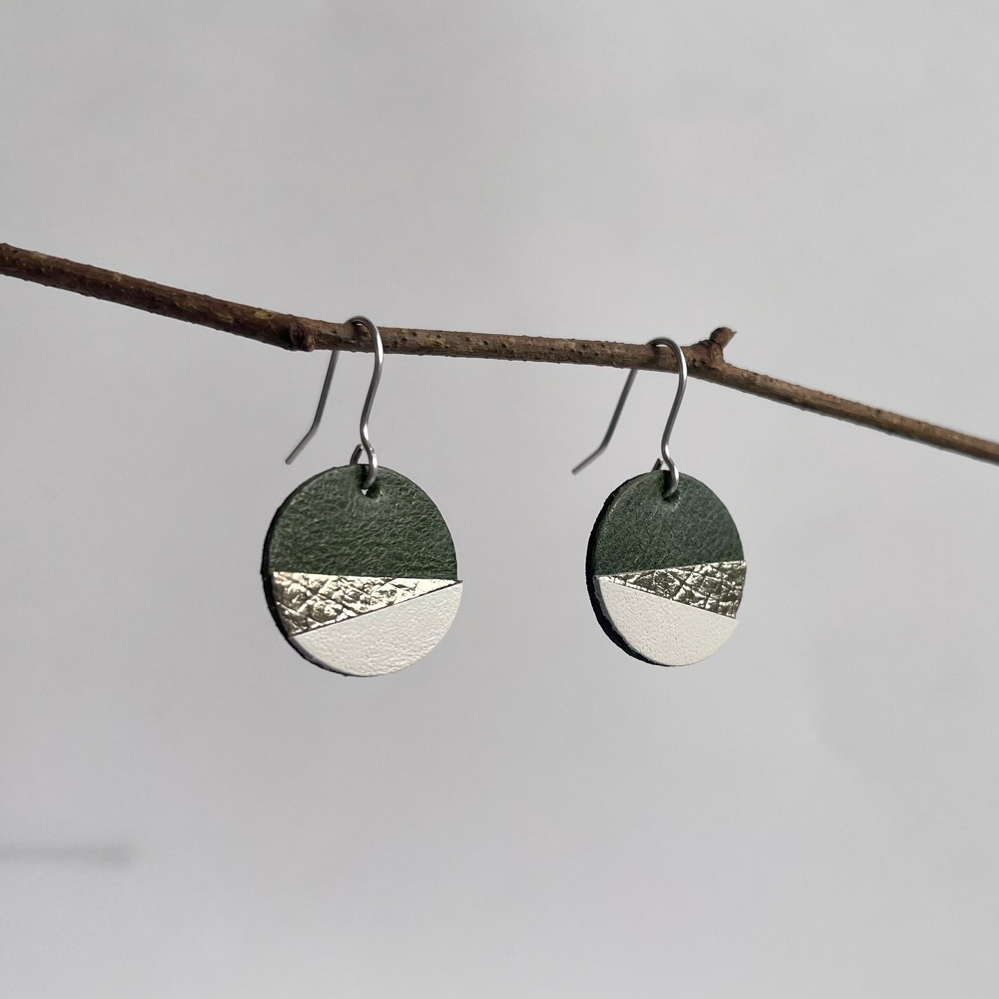 Green, Cream and Pewter Circle Earrings