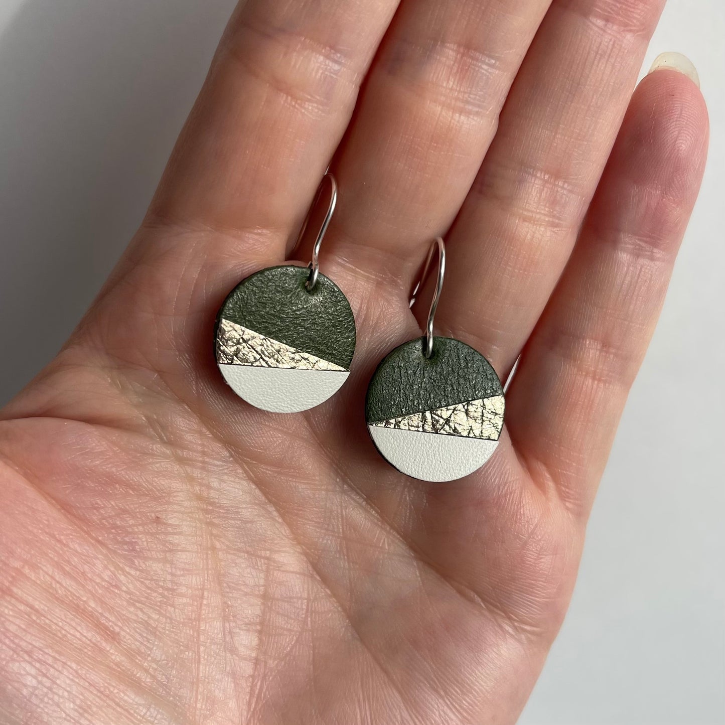 Green, Cream and Pewter Circle Earrings