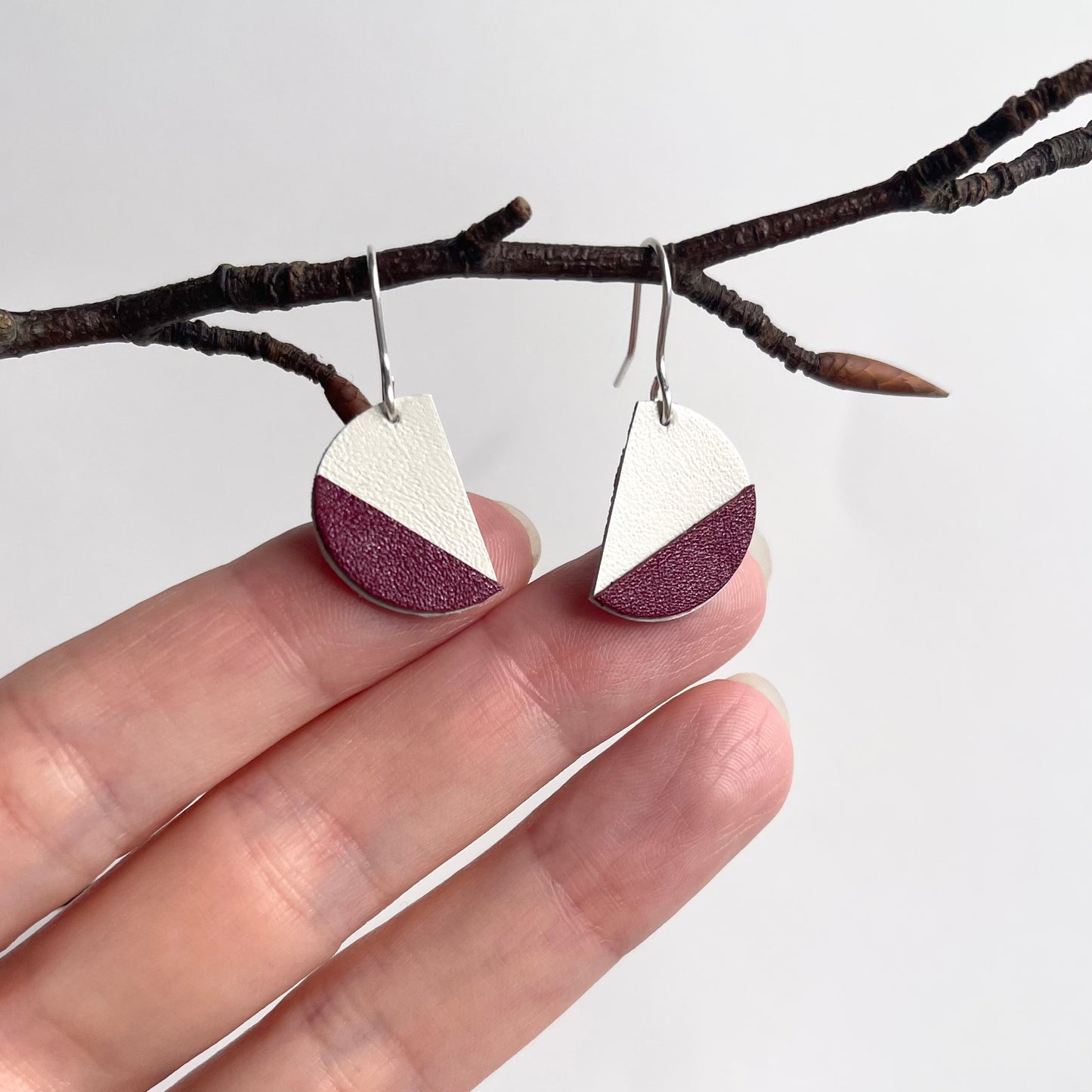 Semi Circle Drop Leather Earrings