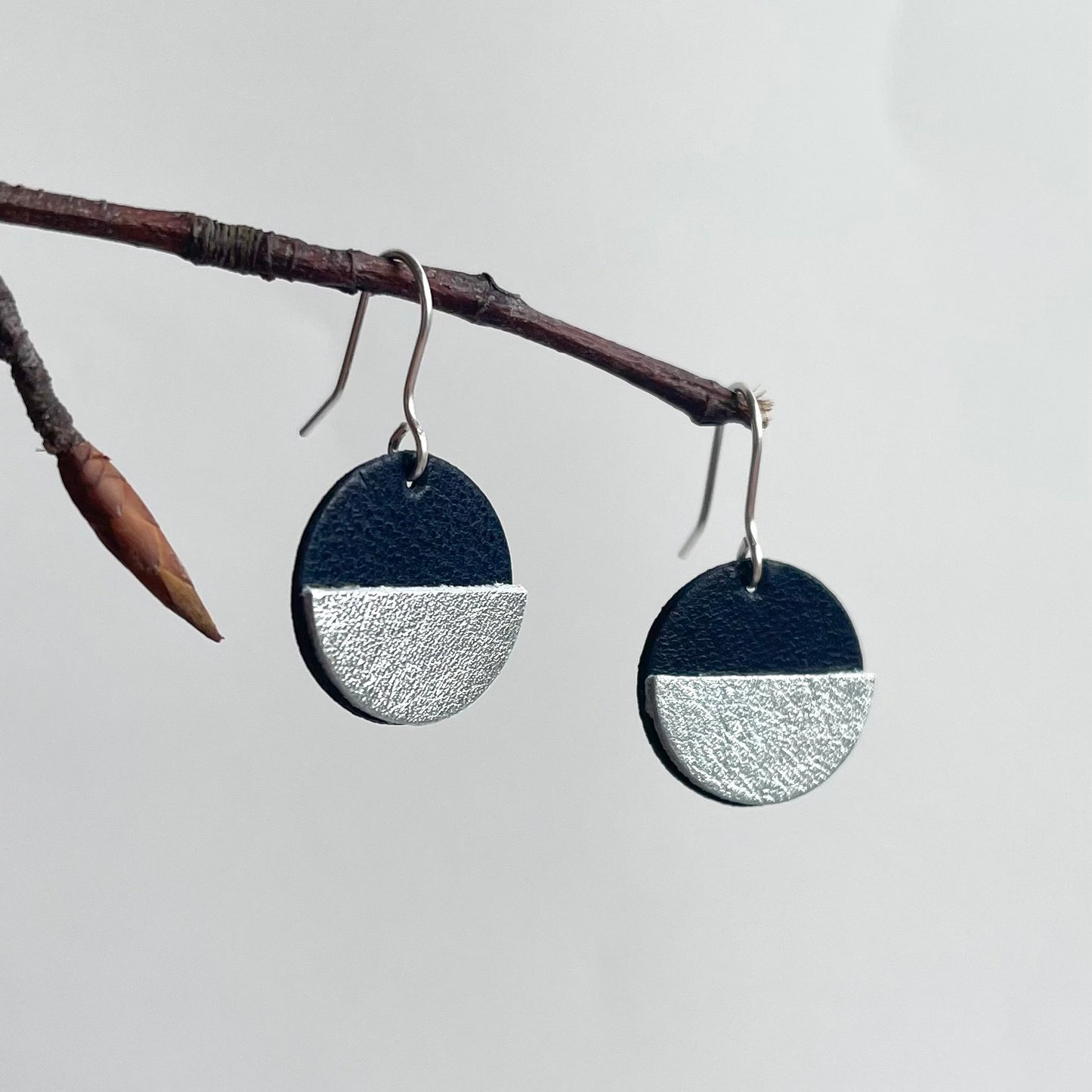 Two Tone Circle Leather Earrings