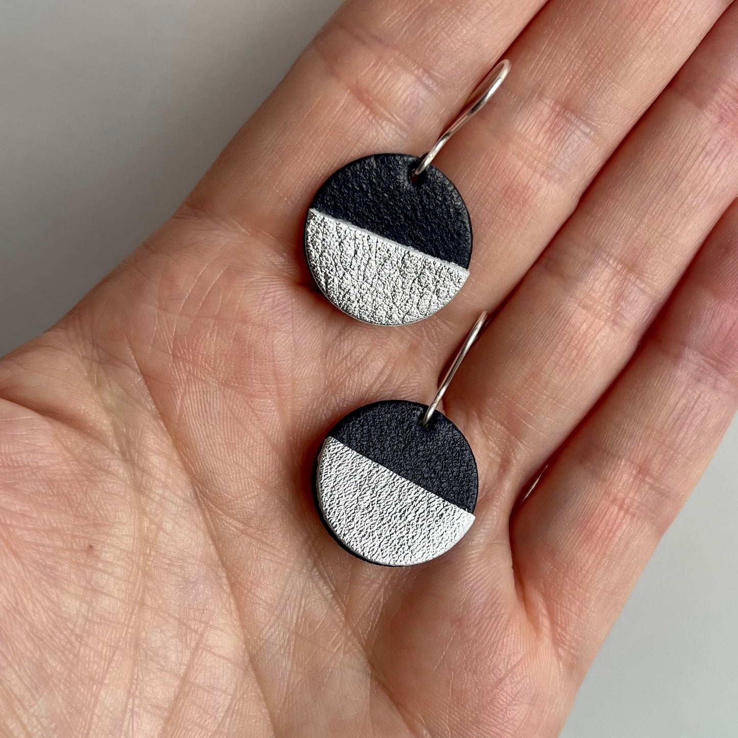 Two Tone Circle Leather Earrings