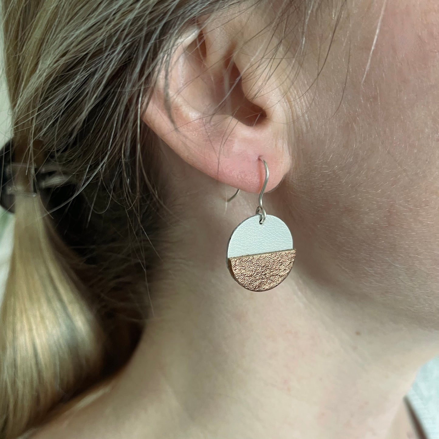 Two Tone Circle Leather Earrings