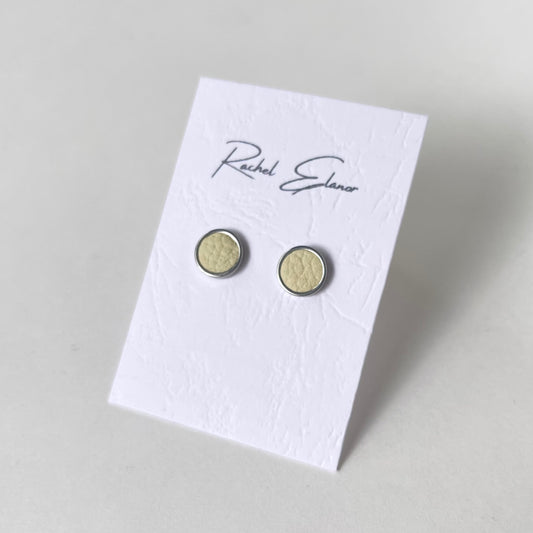 Pale Yellow Leather Stud Earrings