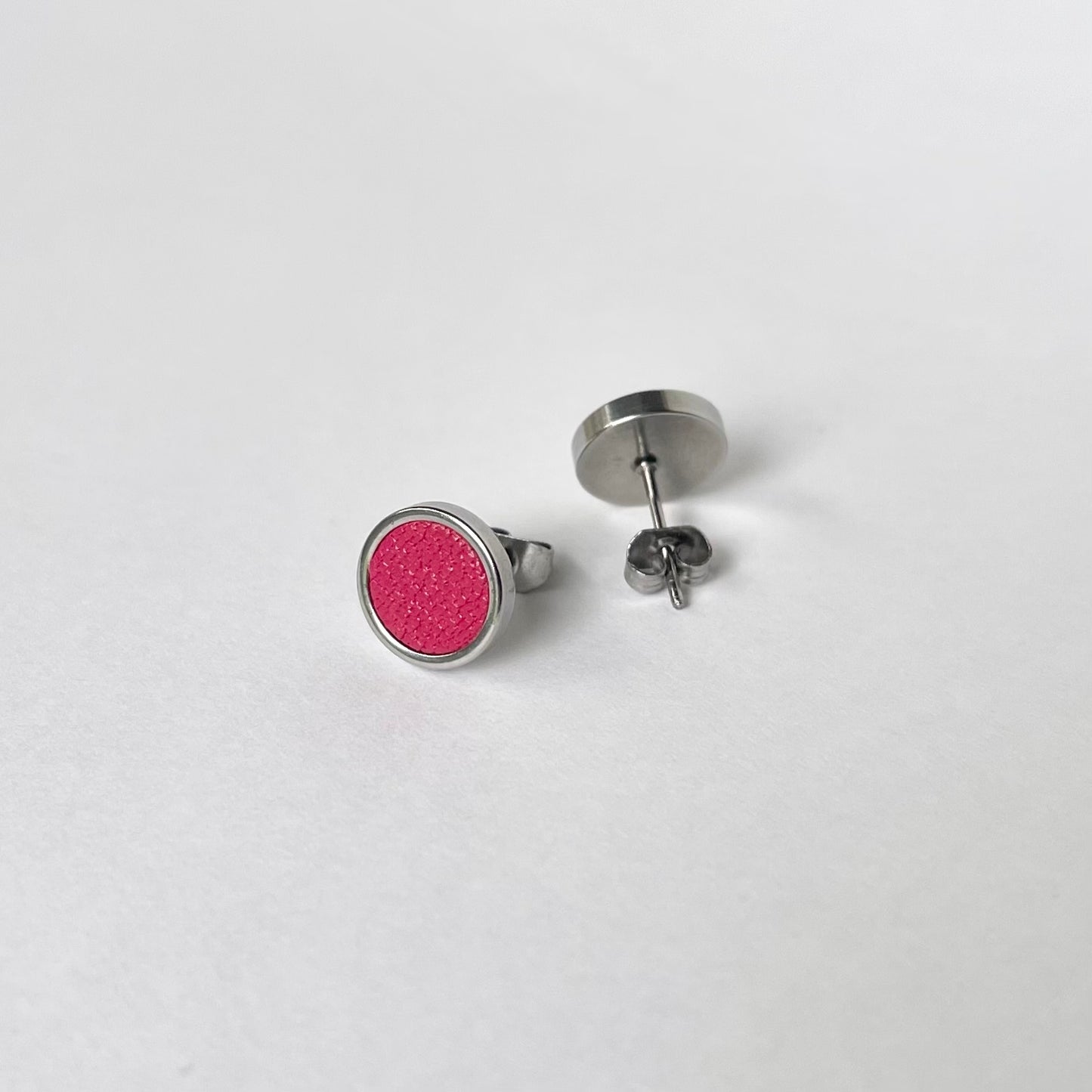 Cerise Pink Leather Stud Earrings