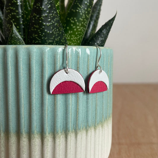 Pink Crescent Leather Earrings