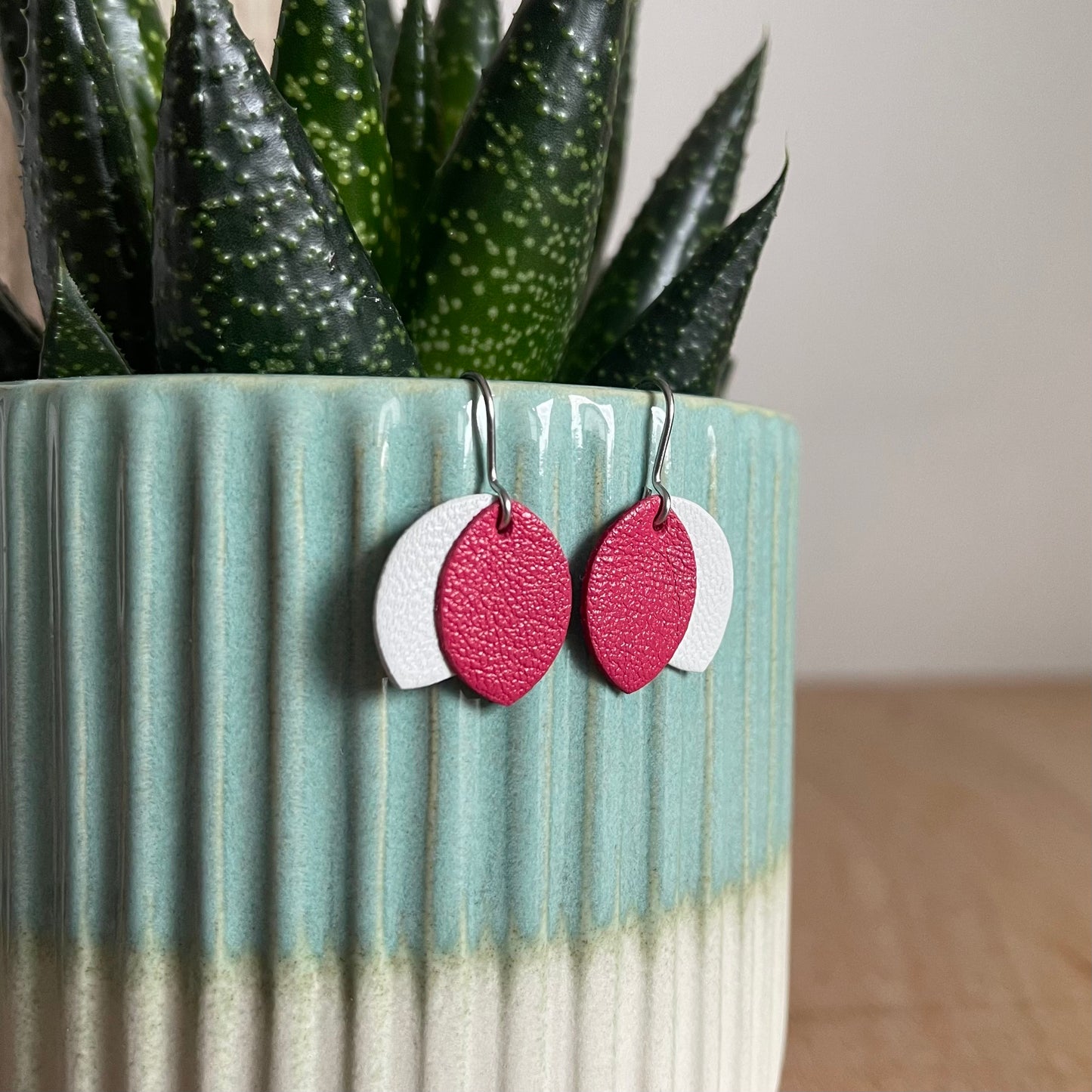 Gold and White Petal Leather Earrings