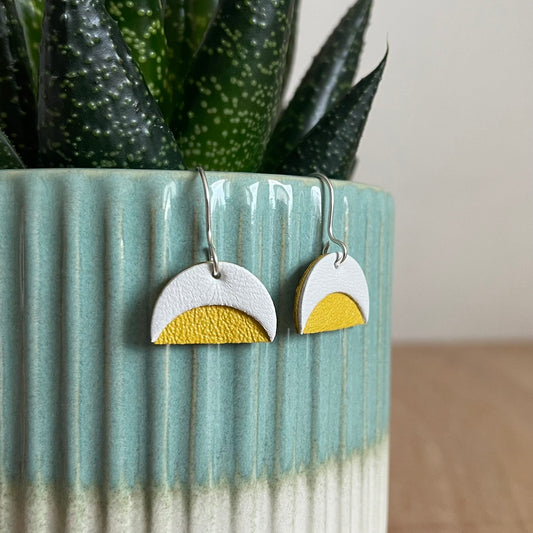 Yellow Crescent Leather Earrings