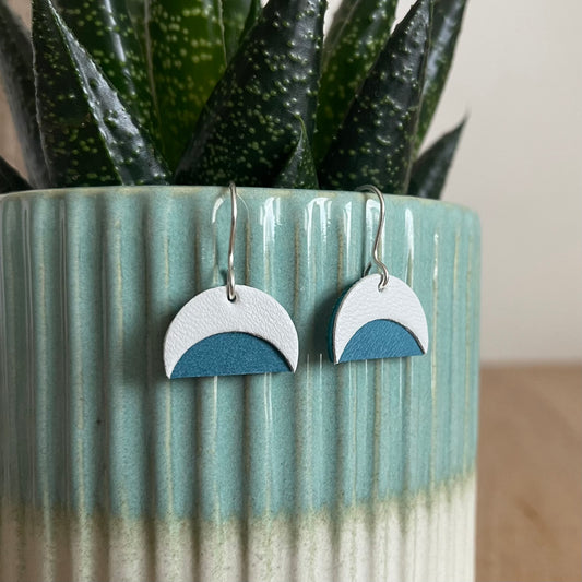 Blue Crescent Leather Earrings