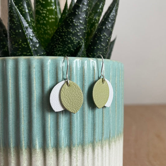 Green Petal Leather Earrings