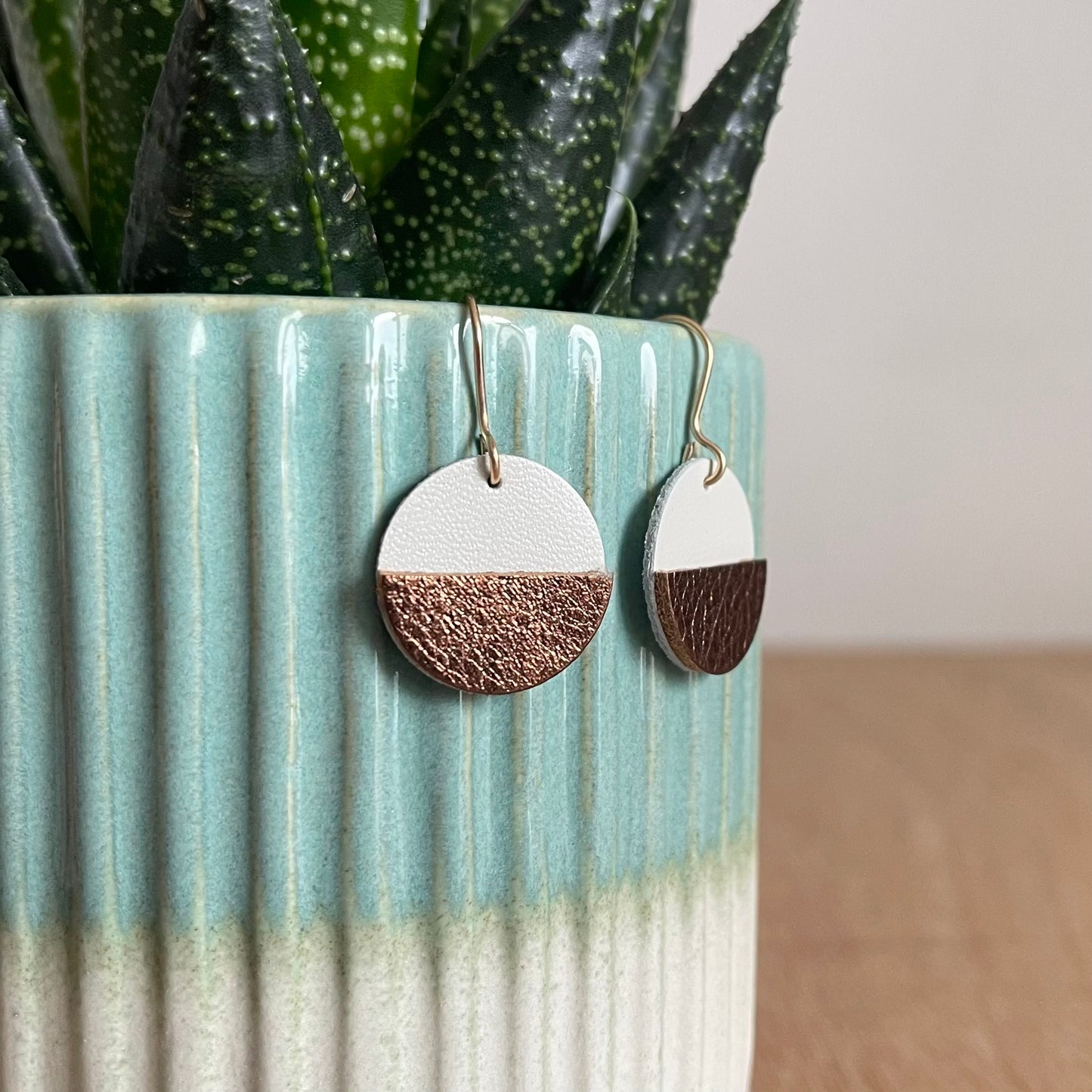 Two Tone Circle Leather Earrings