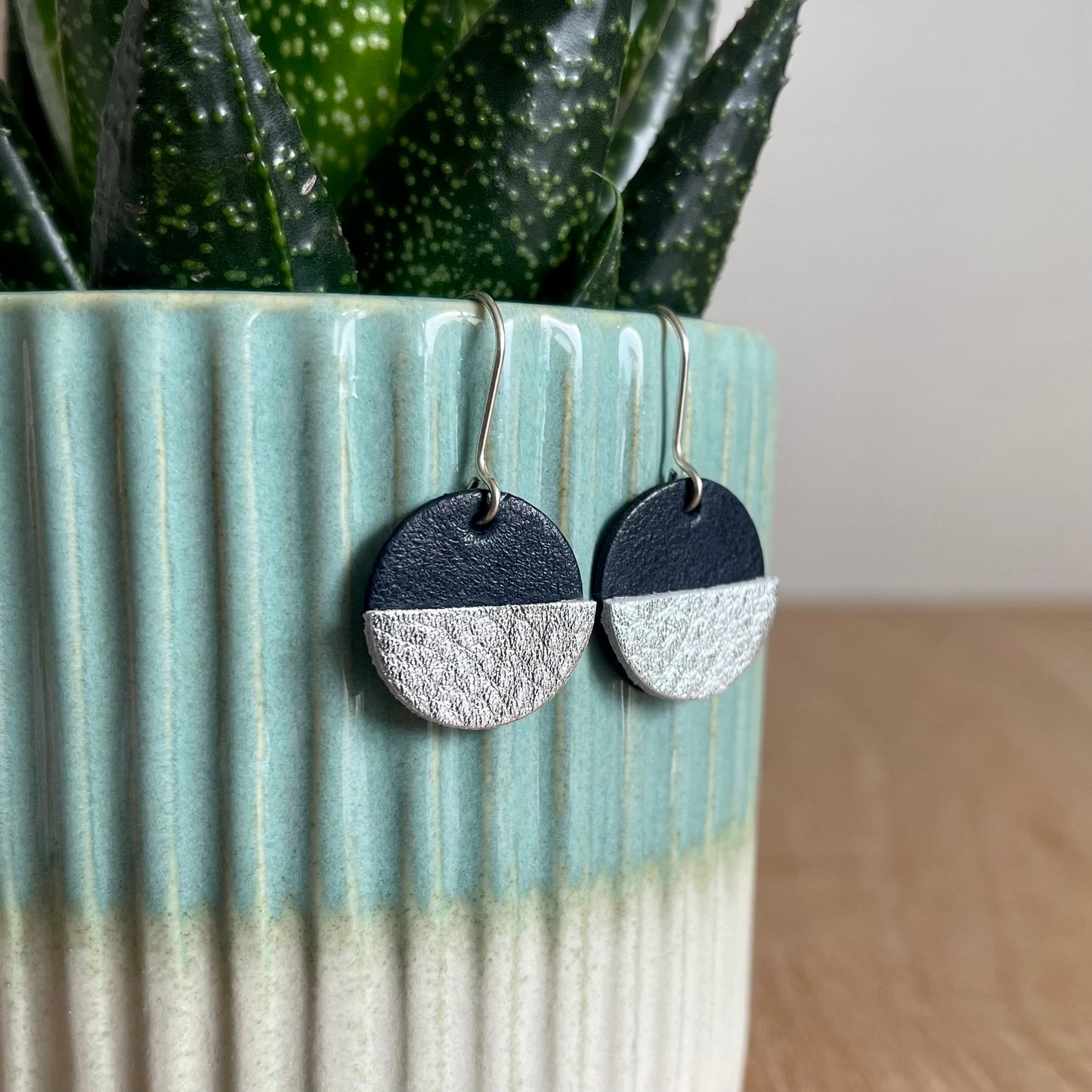 Two Tone Circle Leather Earrings