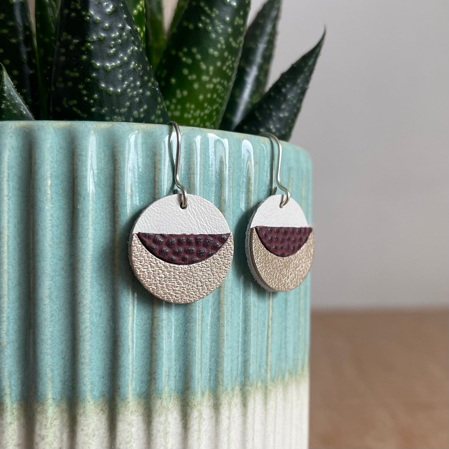 Curved Geometric Leather Earrings