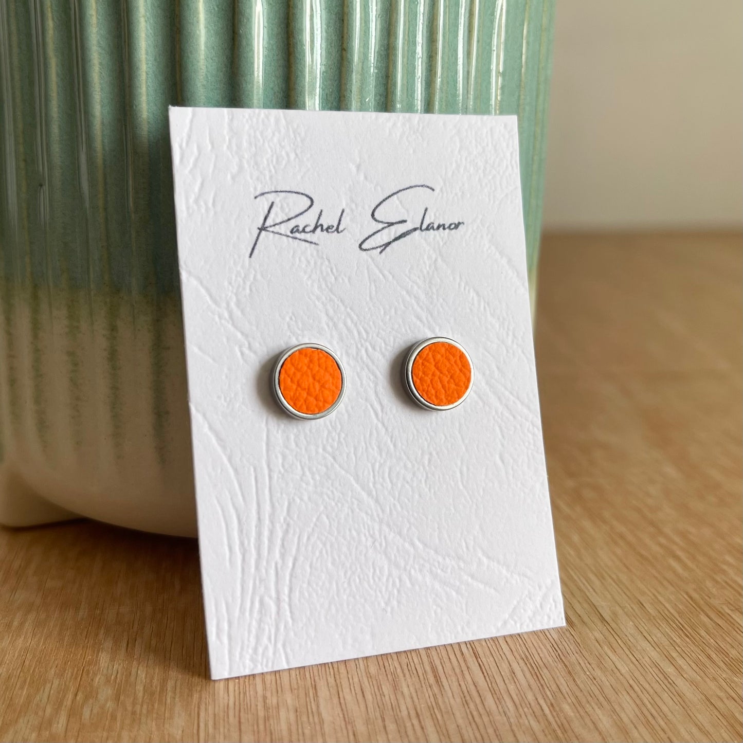 Bright Orange Leather Stud Earrings