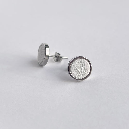 White Leather Stud Earrings