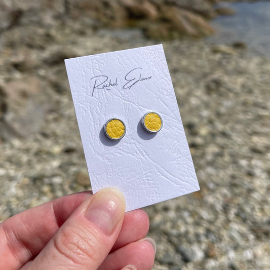 Bright Yellow Leather Stud Earrings