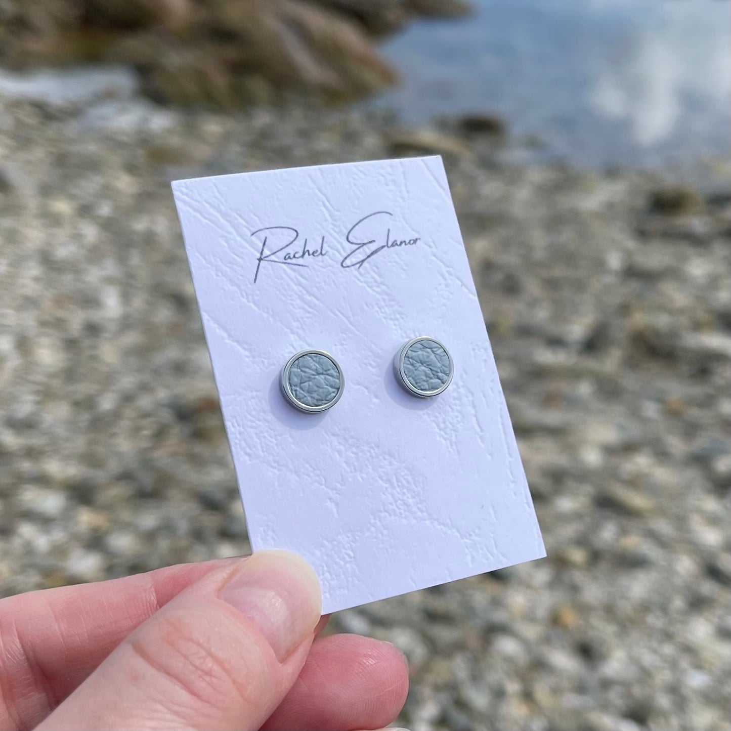 Sky Blue Leather Stud Earrings